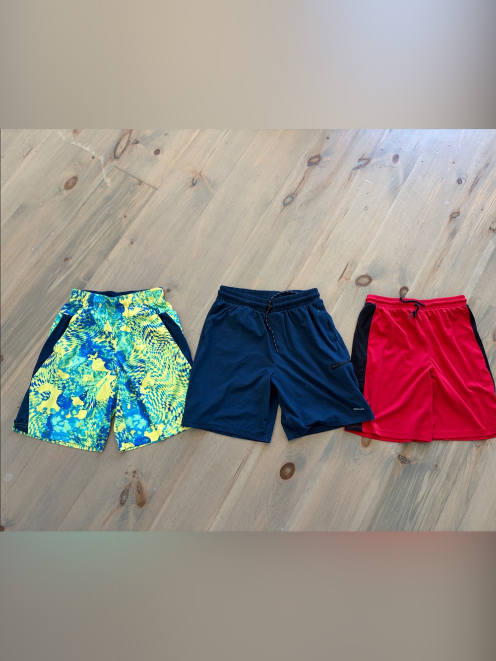 Triple Pack Athletic Shorts - Neon Print, Navy, Red - Boys XL (14-16)